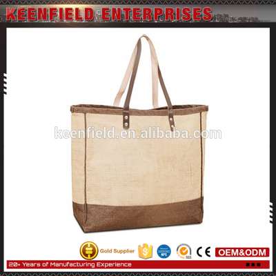 Women Shopping Bag Jute Tote Bags Wholesale With Leather Handle