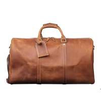 Crazy Horse Leather Tote Duffle Bag Mens Leather Travel Bag With Shoes Compartment Large Overnight Bag